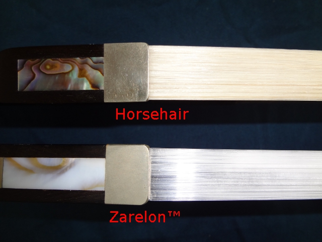 Side-by-side comparison of a traditional horsehair bow versus a Zarelon bow